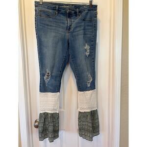 Upcycled Destressed Jeans Bohemian  Stretch Size 16